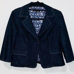 Talbots Dark Blue Blazer with White Stitching; Size 6P